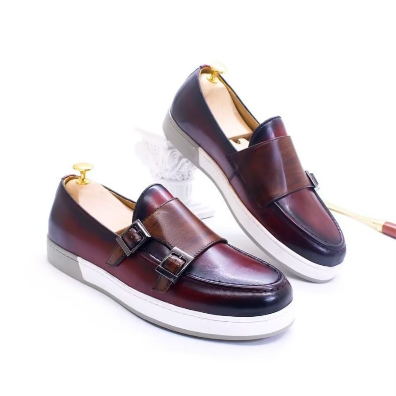 Sapatos Casuais Masculinos Slip-ons Couro Vaca Elegante - Café