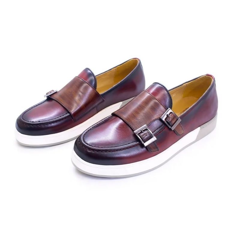 Sapatos Casuais Masculinos Slip-ons Couro Vaca Elegante - Café