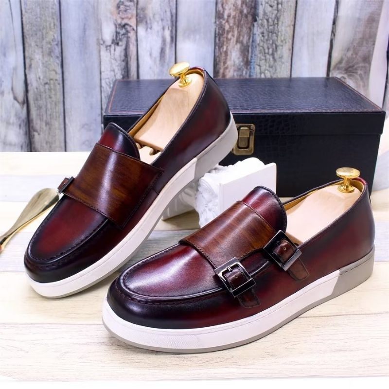 Sapatos Casuais Masculinos Slip-ons Couro Vaca Elegante - Café