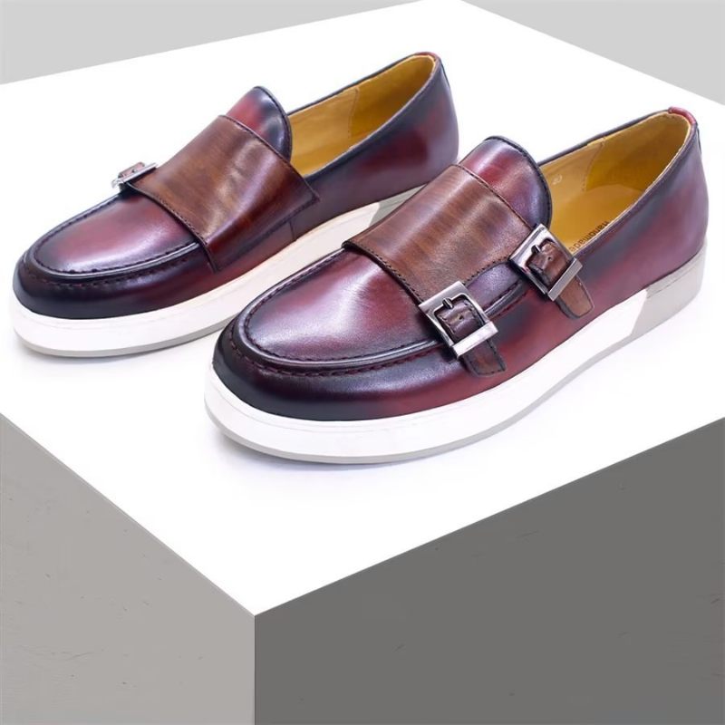 Sapatos Casuais Masculinos Slip-ons Couro Vaca Elegante - Café