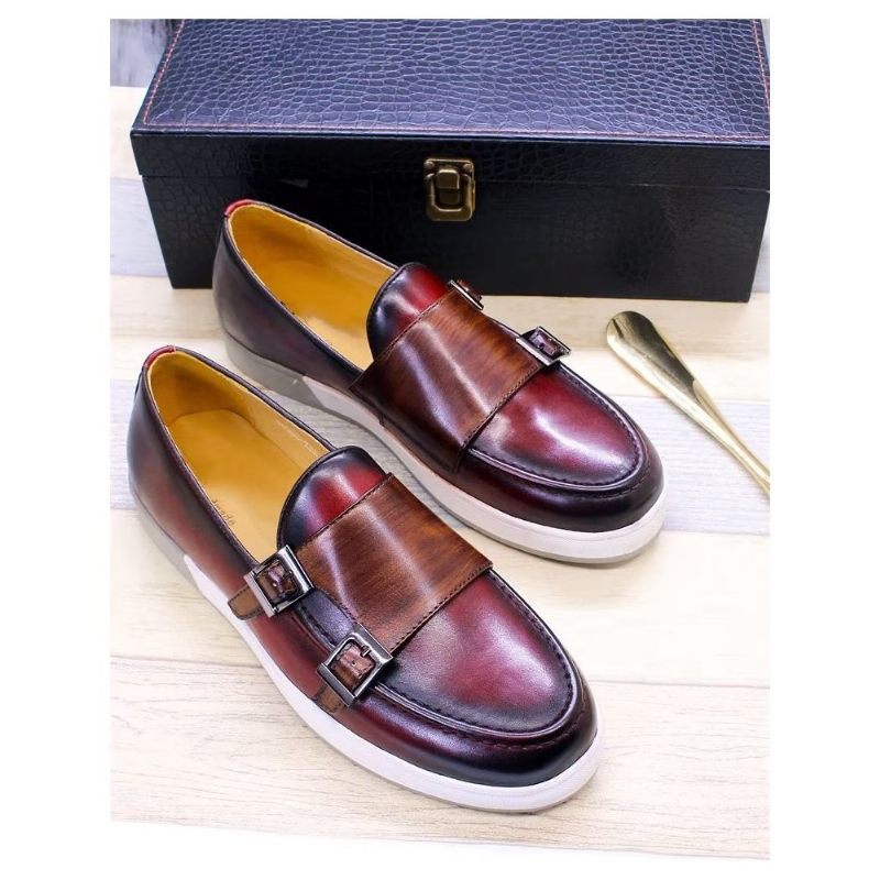 Sapatos Casuais Masculinos Slip-ons Couro Vaca Elegante - Café