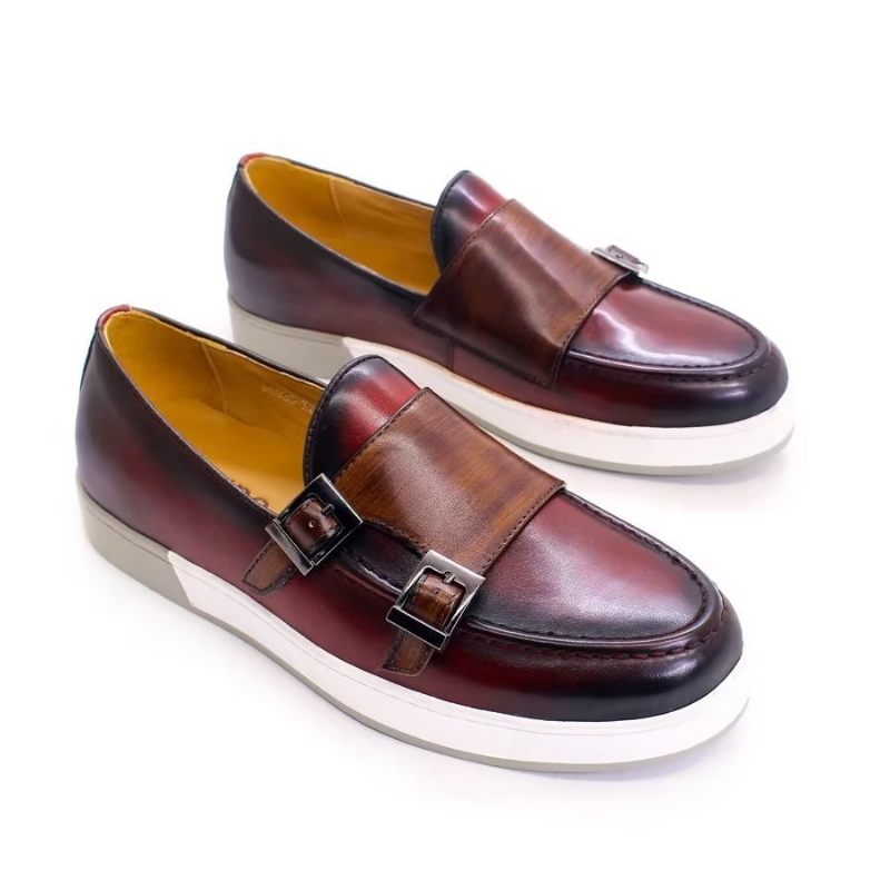 Sapatos Casuais Masculinos Slip-ons Couro Vaca Elegante - Café