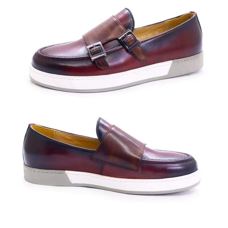 Sapatos Casuais Masculinos Slip-ons Couro Vaca Elegante - Café