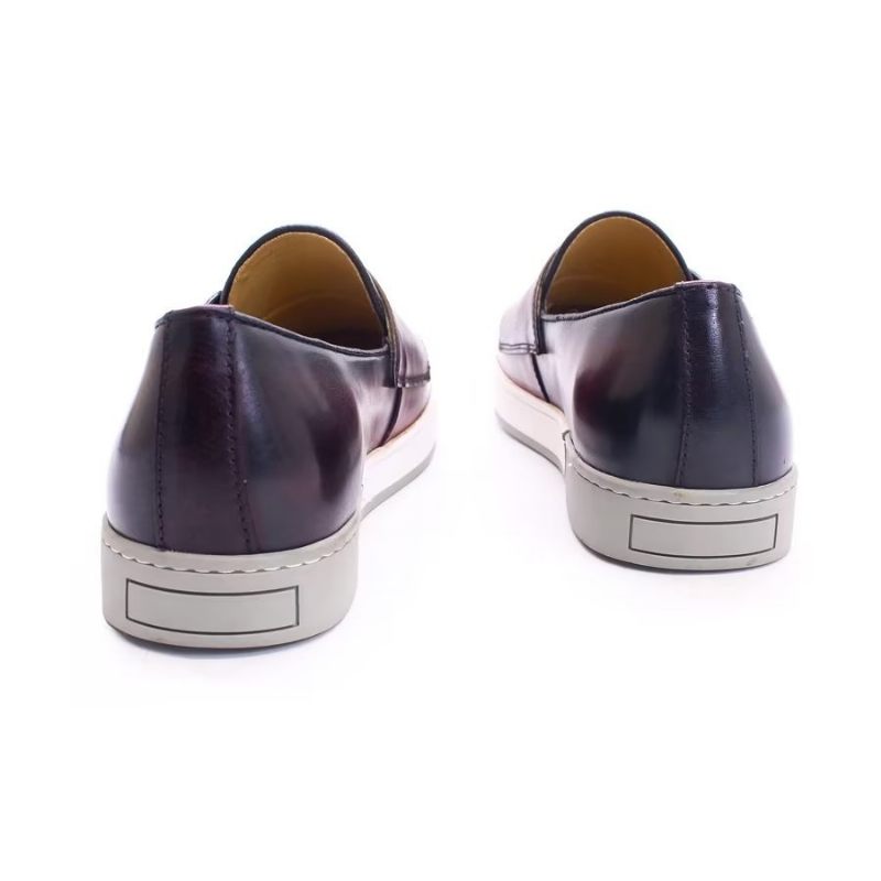 Sapatos Casuais Masculinos Slip-ons Couro Vaca Elegante - Café