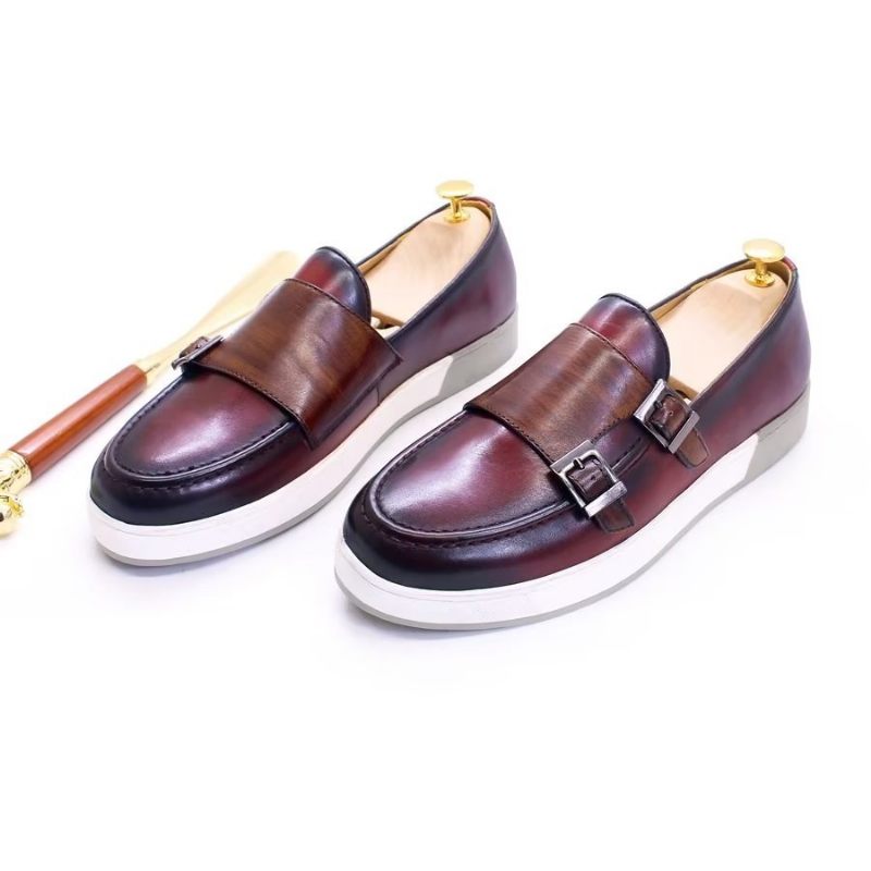 Sapatos Casuais Masculinos Slip-ons Couro Vaca Elegante - Café