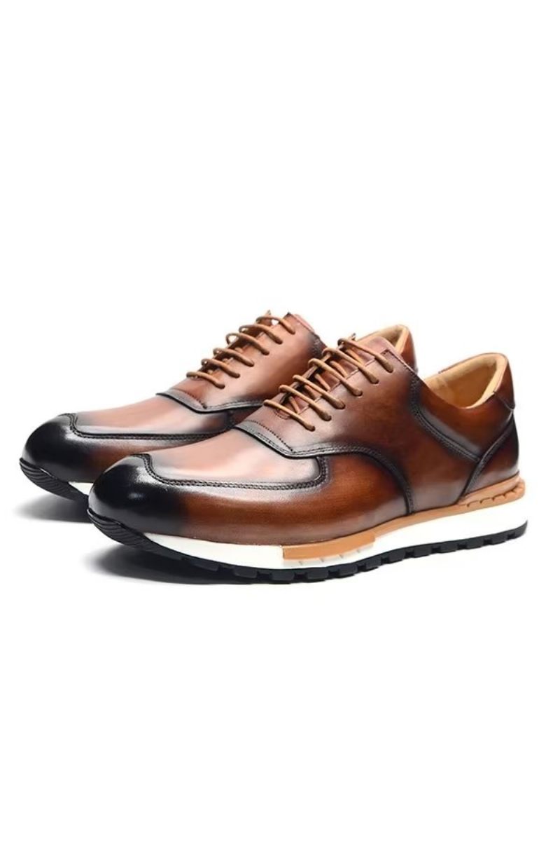 Sapatos Casuais Masculinos Sofisticação Relaxada Casual Com Atacadores - Marrom