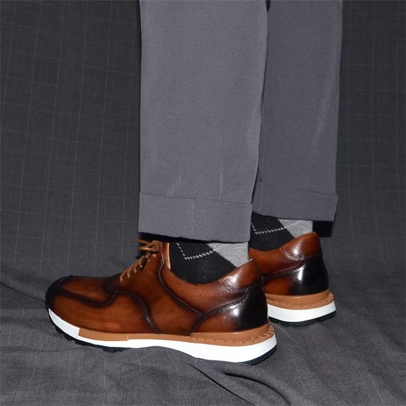 Sapatos Casuais Masculinos Sofisticação Relaxada Casual Com Atacadores - Marrom