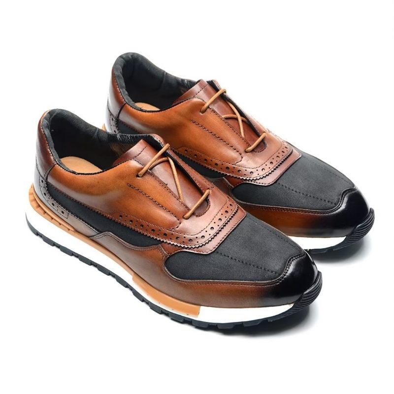 Sapatos Casuais Masculinos Versáteis Chiques Casual Couro Lace-ups - Marrom 