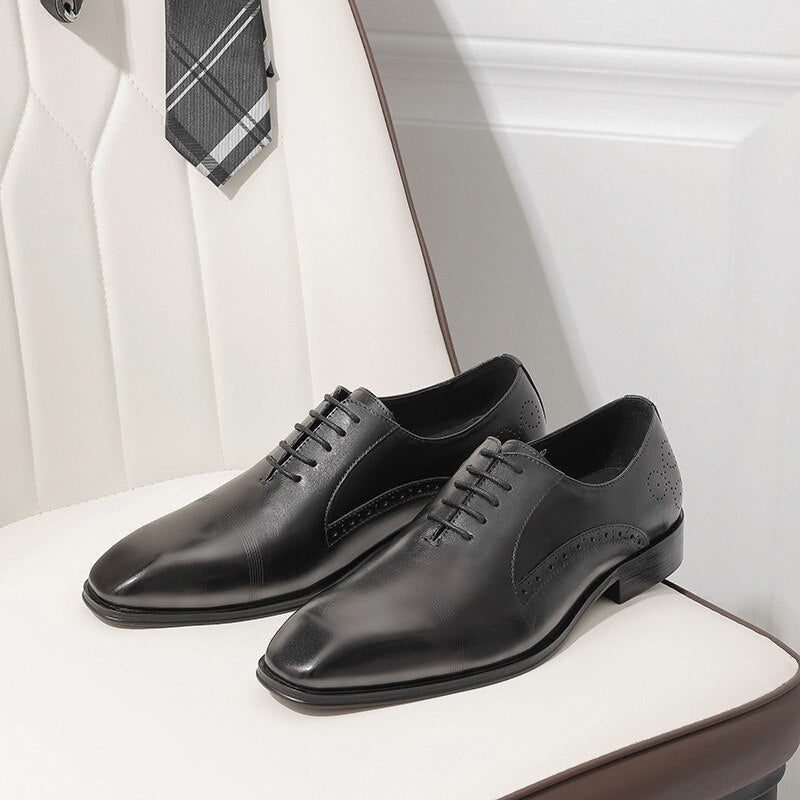 Sapatos Formais Masculinos Bico Fino Brogue - Preto