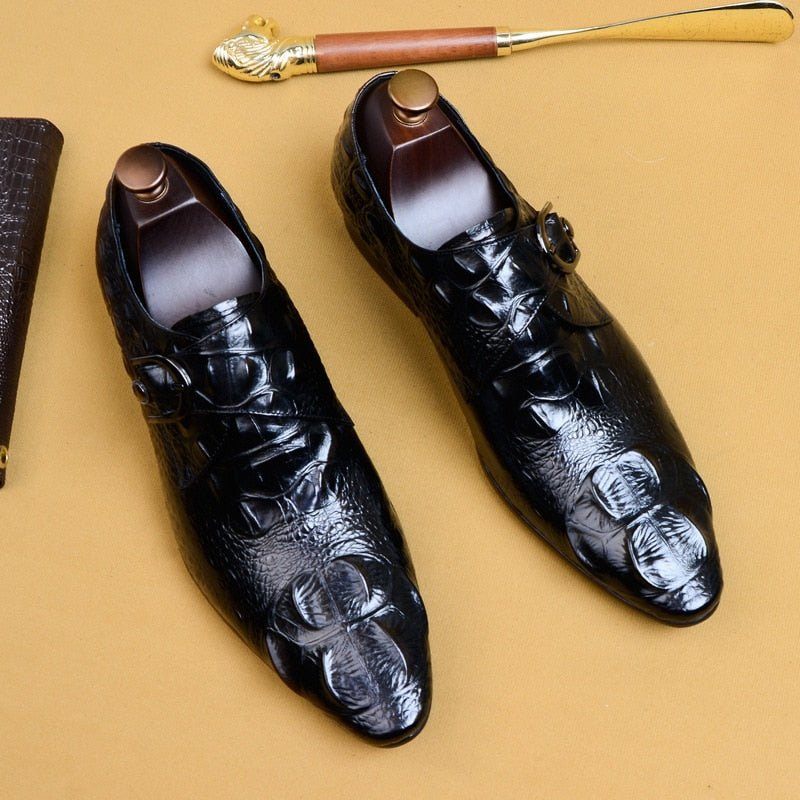 Sapatos Formais Masculinos Bico Fino Com Cadarço E Sociais Brogue - Preto