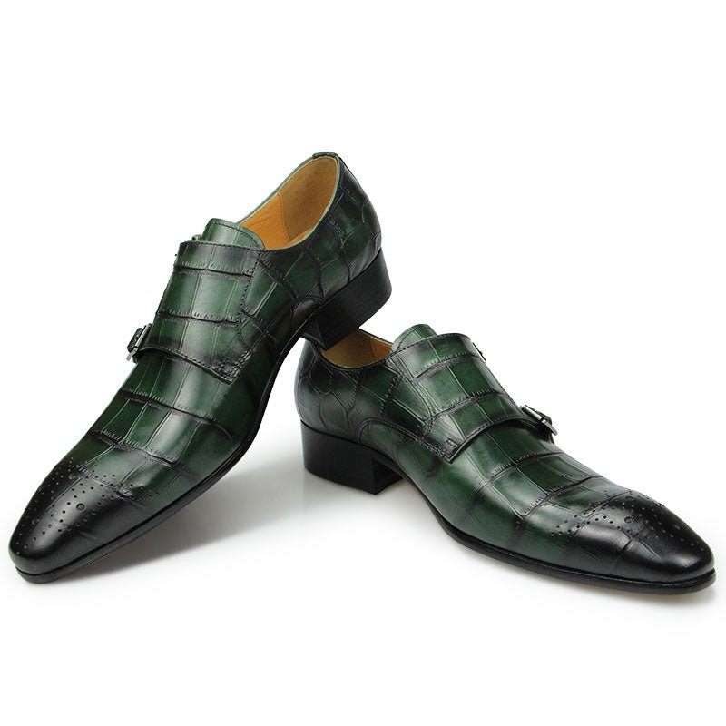 Sapatos Formais Masculinos Bico Fino Croc Texturizado Monkstrap Sociais - Verde