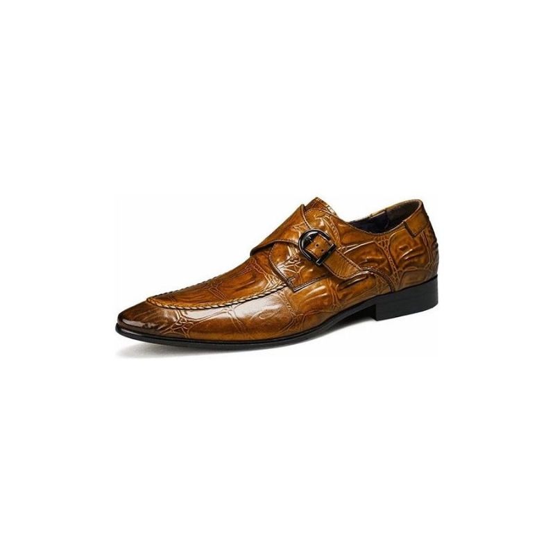 Sapatos Formais Masculinos Bico Fino Exótico Slip-on Brogues - Café