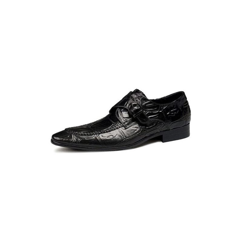 Sapatos Formais Masculinos Bico Fino Exótico Slip-on Brogues - Preto