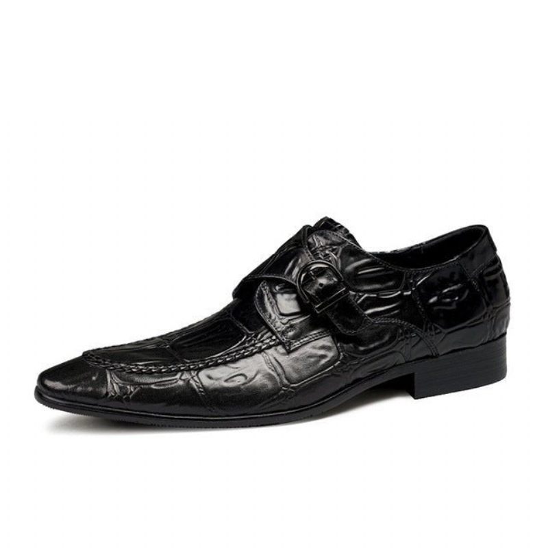 Sapatos Formais Masculinos Bico Fino Exótico Slip-on Brogues - Preto