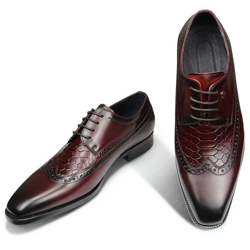 Sapatos Formais Masculinos Bico Fino Sociais Exóticos Derby - Vermelho