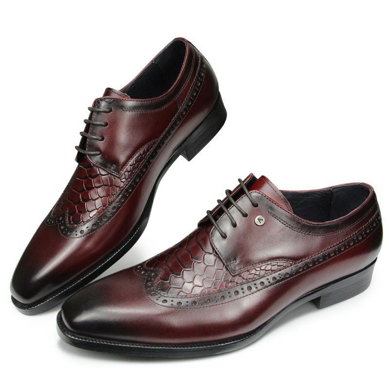 Sapatos Formais Masculinos Bico Fino Sociais Exóticos Derby - Vermelho