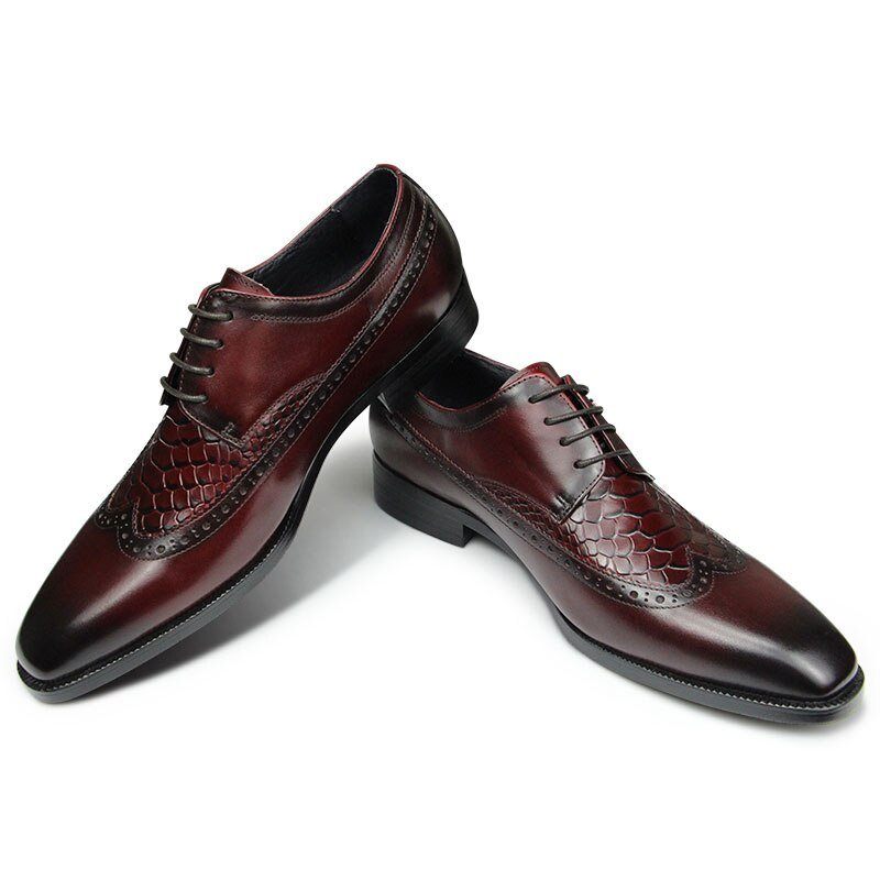 Sapatos Formais Masculinos Bico Fino Sociais Exóticos Derby - Vermelho