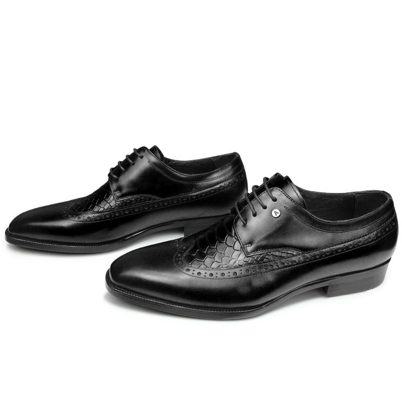 Sapatos Formais Masculinos Bico Fino Sociais Exóticos Derby - Preto