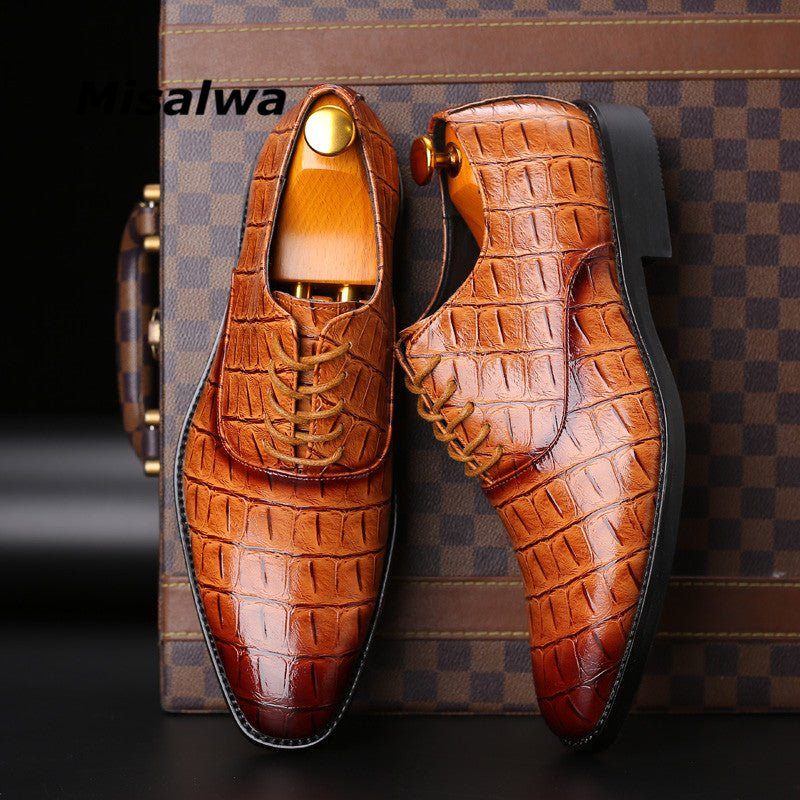 Sapatos Formais Masculinos Brilhantes Exóticos Pontiagudos Oxfords - Marrom