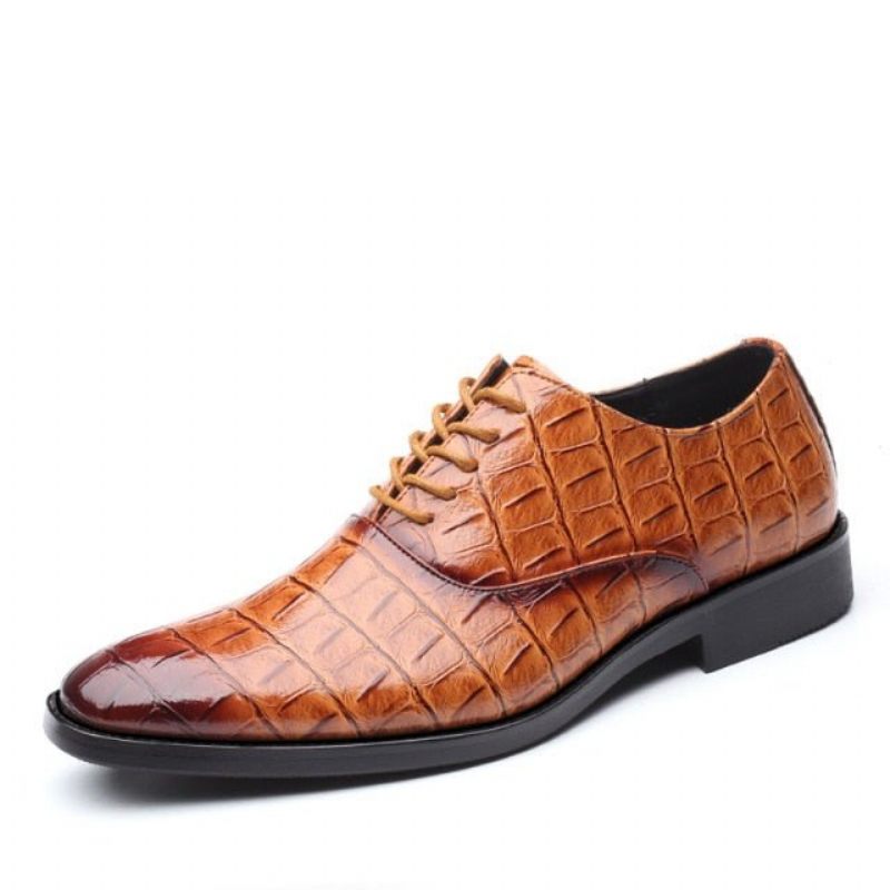 Sapatos Formais Masculinos Brilhantes Exóticos Pontiagudos Oxfords - Marrom