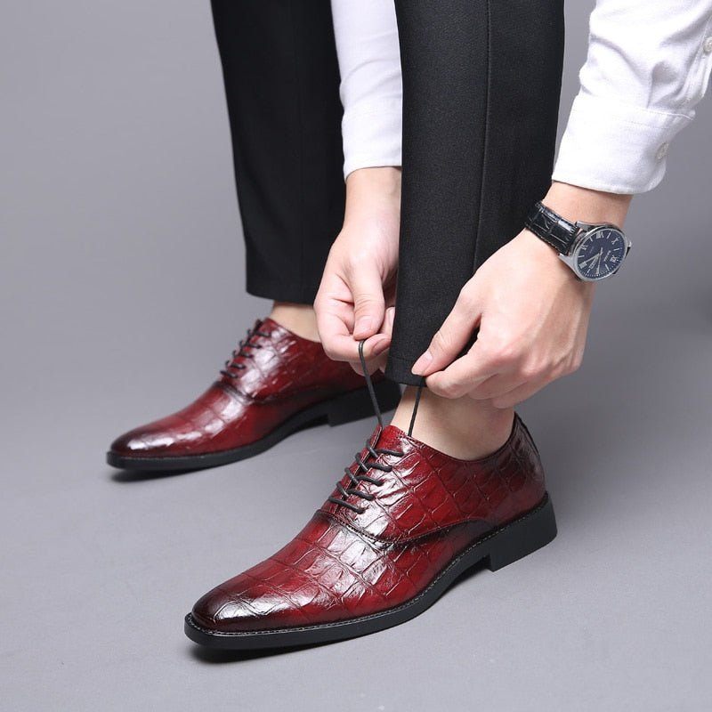 Sapatos Formais Masculinos Brilhantes Exóticos Pontiagudos Oxfords - Vermelho