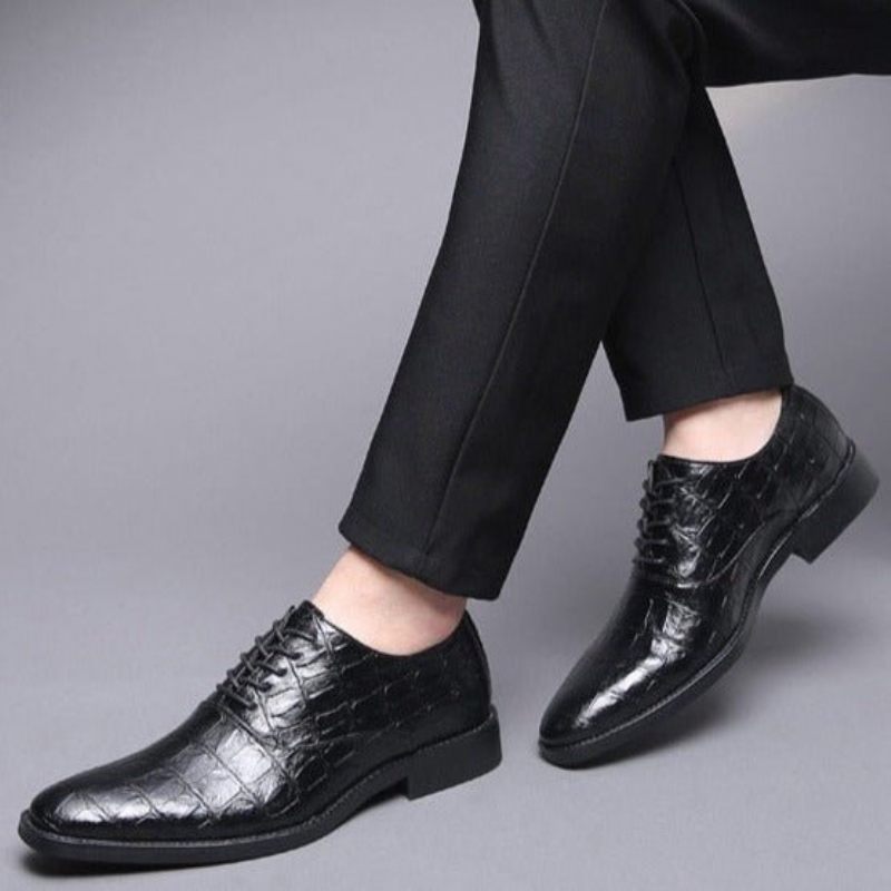 Sapatos Formais Masculinos Brilhantes Exóticos Pontiagudos Oxfords - Preto