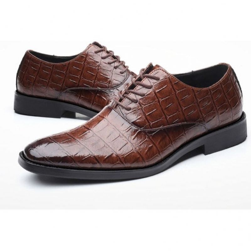 Sapatos Formais Masculinos Brilhantes Exóticos Pontiagudos Oxfords - Café