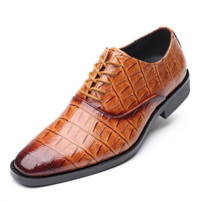 Sapatos Formais Masculinos Brilhantes Exóticos Pontiagudos Oxfords - Marrom