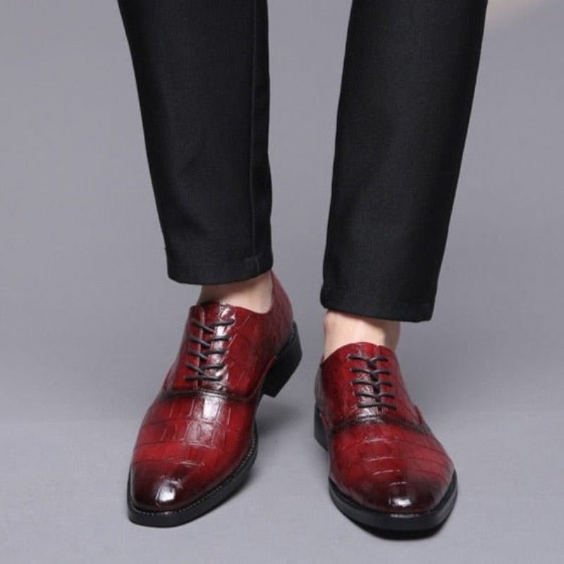 Sapatos Formais Masculinos Brilhantes Exóticos Pontiagudos Oxfords - Vermelho