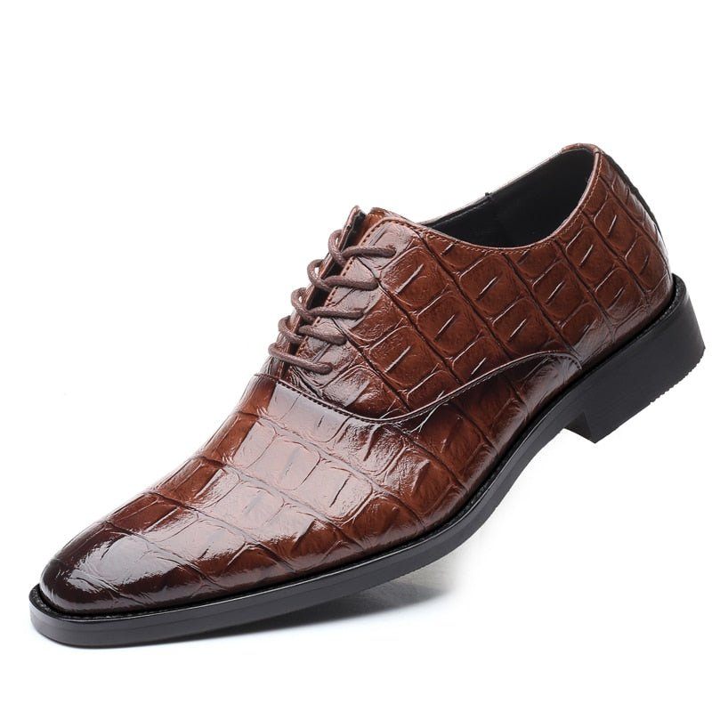 Sapatos Formais Masculinos Brilhantes Exóticos Pontiagudos Oxfords - Café