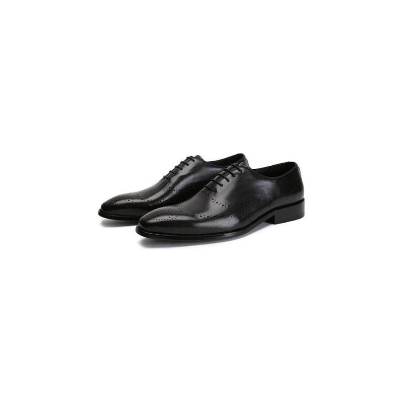 Sapatos Formais Masculinos Brogue Couro Vaca Exótica - Preto