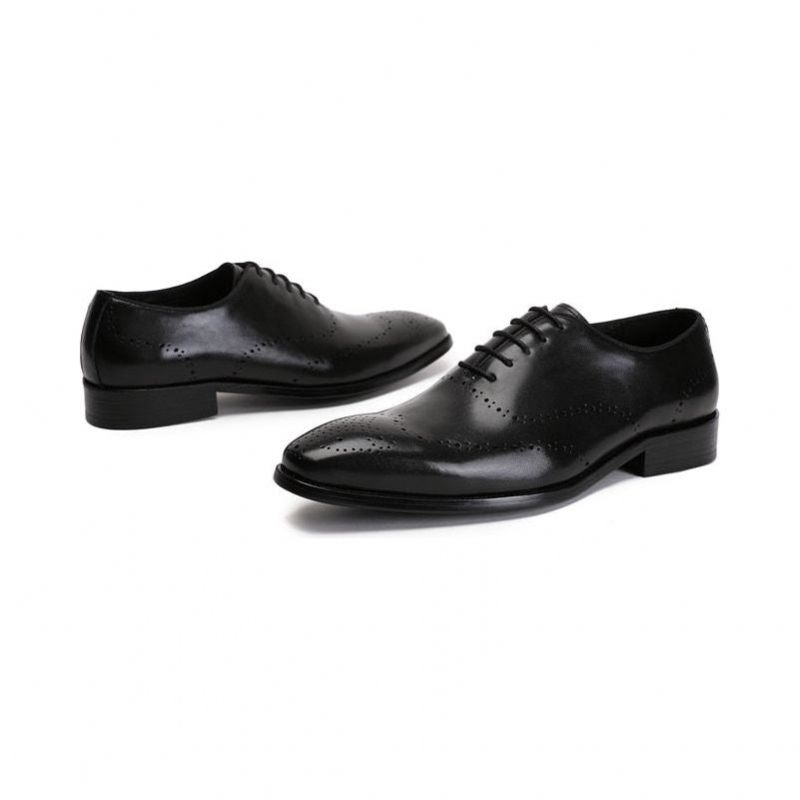 Sapatos Formais Masculinos Brogue Couro Vaca Exótica - Preto