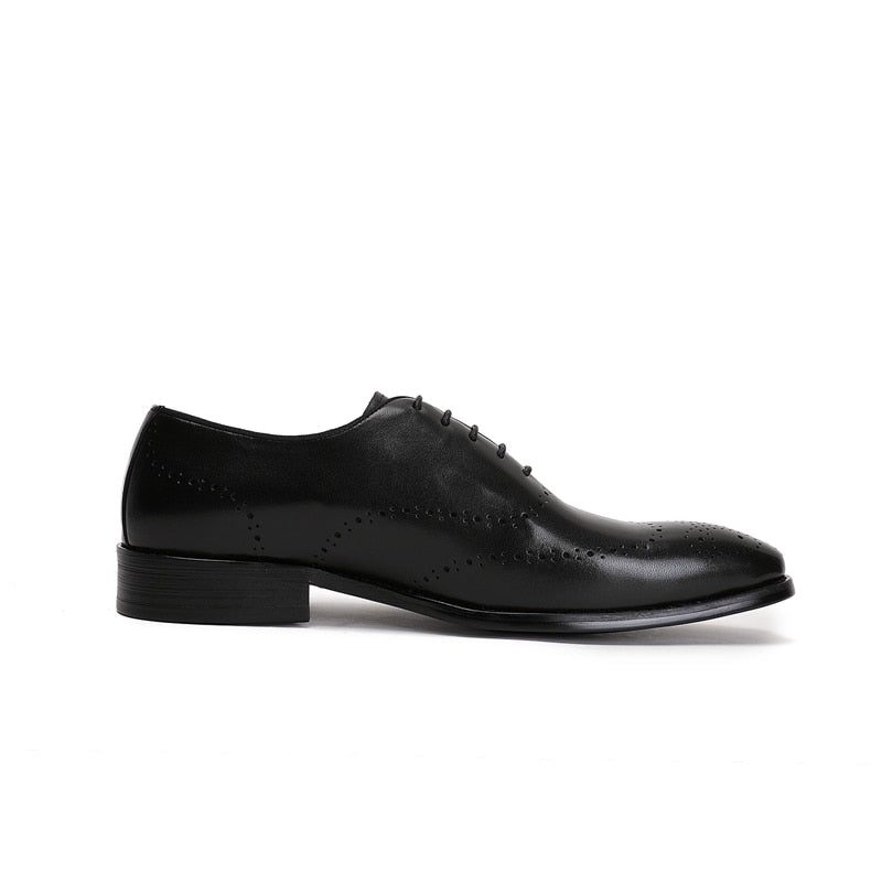 Sapatos Formais Masculinos Brogue Couro Vaca Exótica - Preto