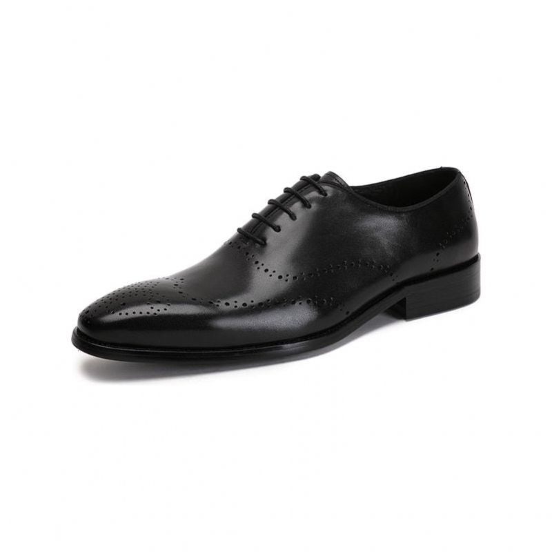 Sapatos Formais Masculinos Brogue Couro Vaca Exótica - Preto