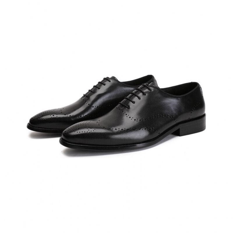 Sapatos Formais Masculinos Brogue Couro Vaca Exótica - Preto