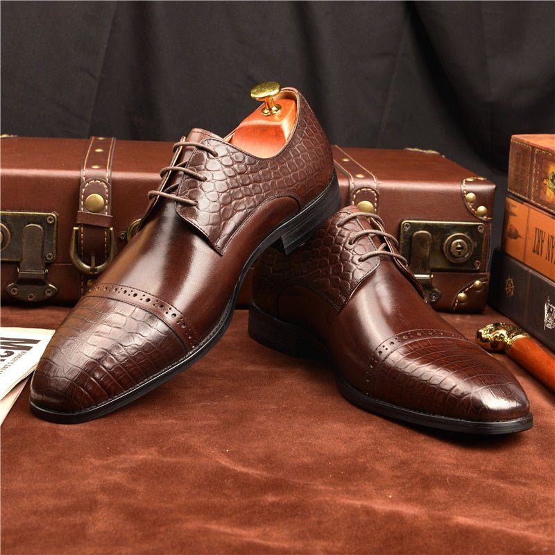 Sapatos Formais Masculinos Brogue Exóticos Com Cadarços - Café