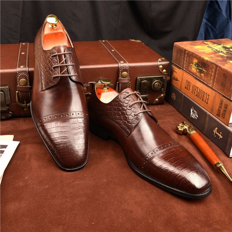 Sapatos Formais Masculinos Brogue Exóticos Com Cadarços - Café