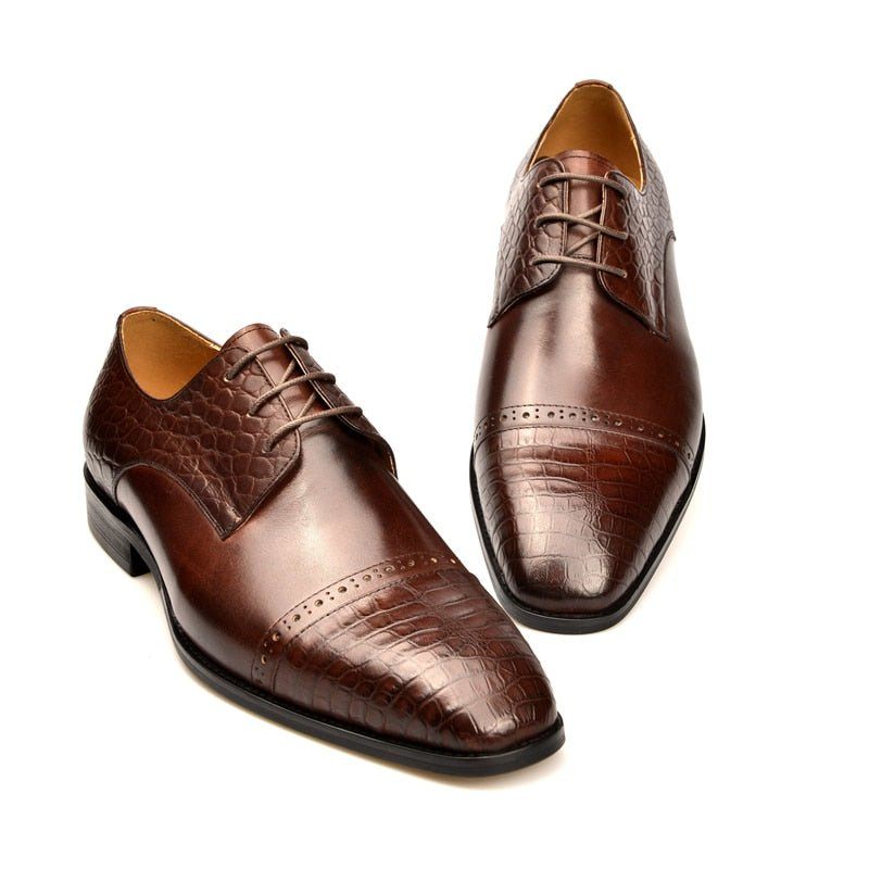 Sapatos Formais Masculinos Brogue Exóticos Com Cadarços - Café