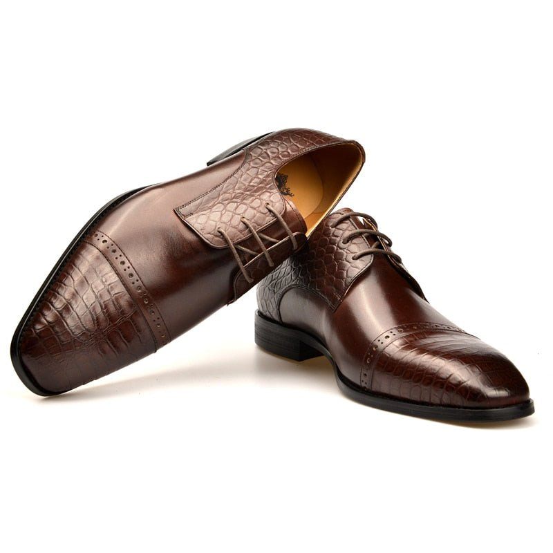 Sapatos Formais Masculinos Brogue Exóticos Com Cadarços - Café