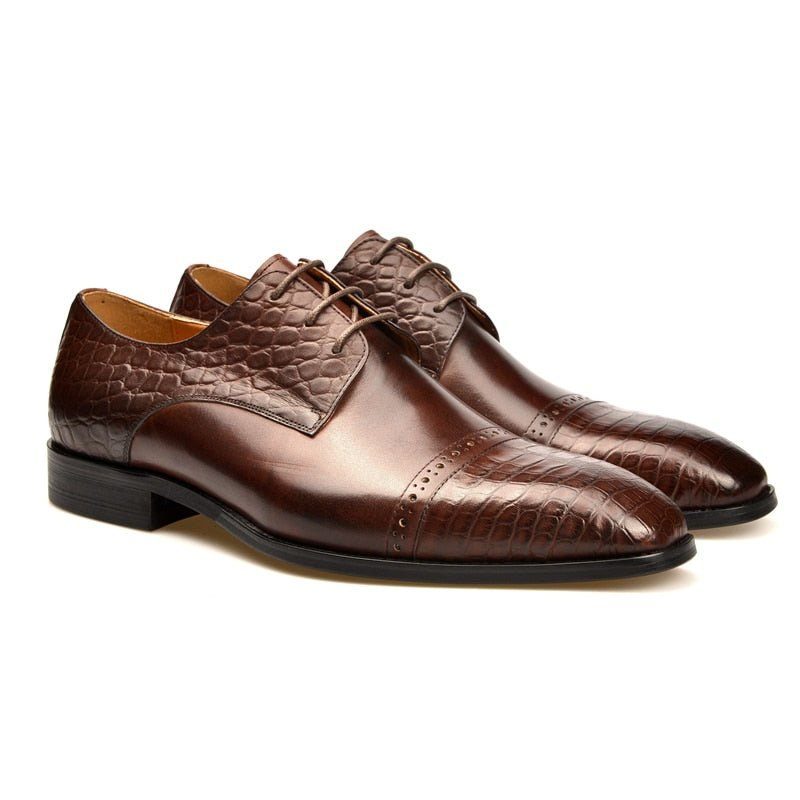 Sapatos Formais Masculinos Brogue Exóticos Com Cadarços - Café