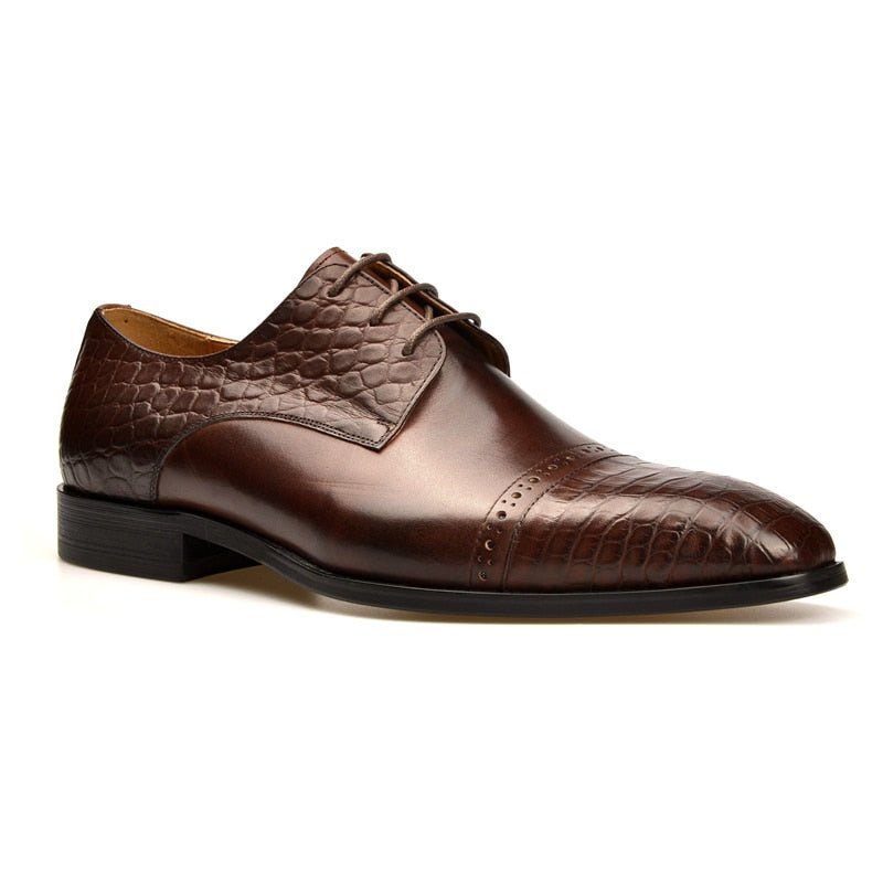 Sapatos Formais Masculinos Brogue Exóticos Com Cadarços - Café