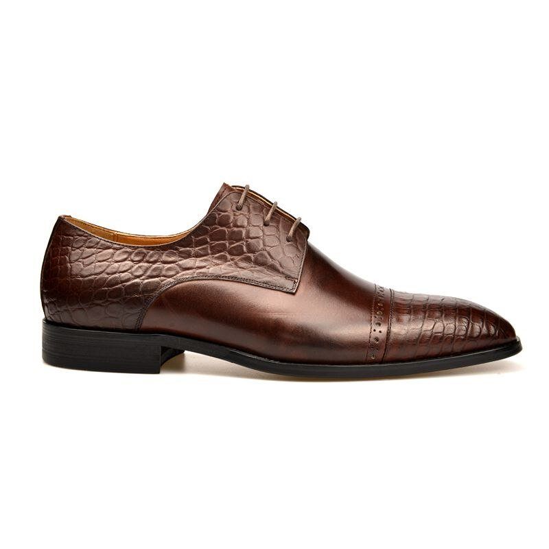 Sapatos Formais Masculinos Brogue Exóticos Com Cadarços - Café