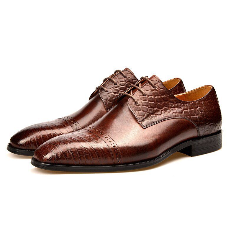 Sapatos Formais Masculinos Brogue Exóticos Com Cadarços - Café