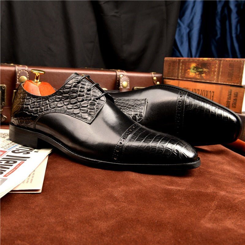 Sapatos Formais Masculinos Brogue Exóticos Com Cadarços - Preto