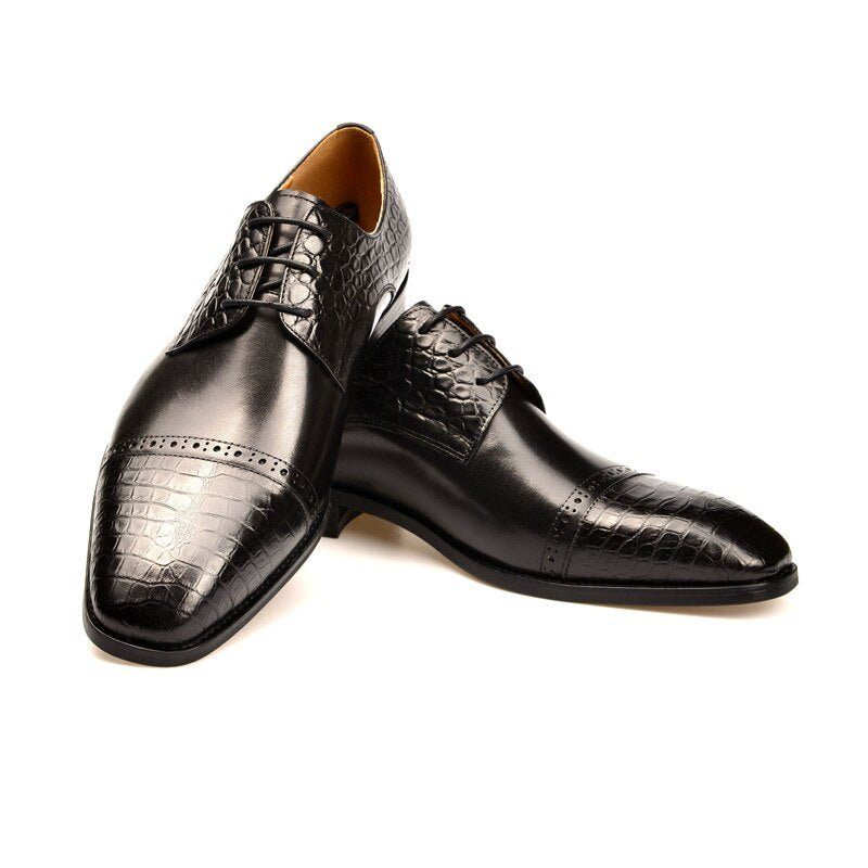 Sapatos Formais Masculinos Brogue Exóticos Com Cadarços - Preto