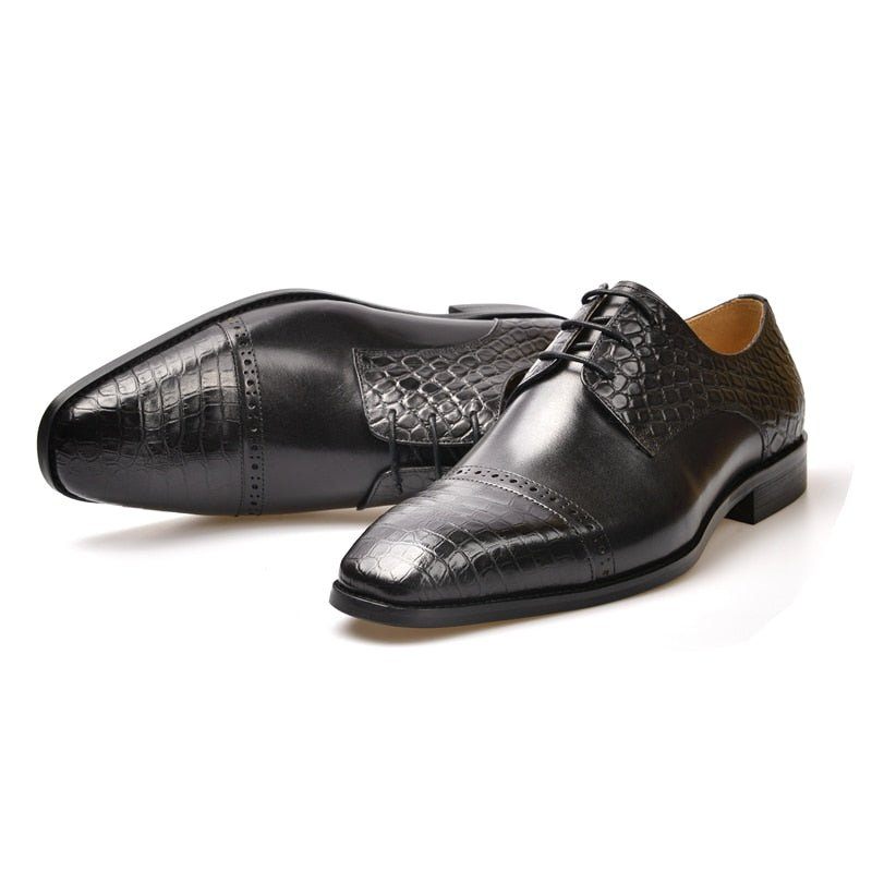 Sapatos Formais Masculinos Brogue Exóticos Com Cadarços - Preto