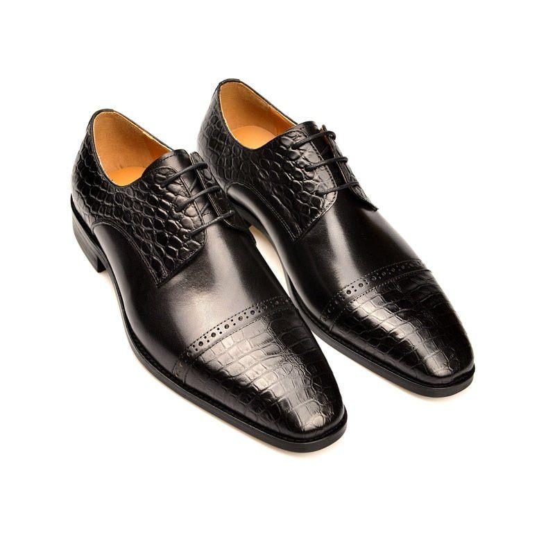 Sapatos Formais Masculinos Brogue Exóticos Com Cadarços - Preto