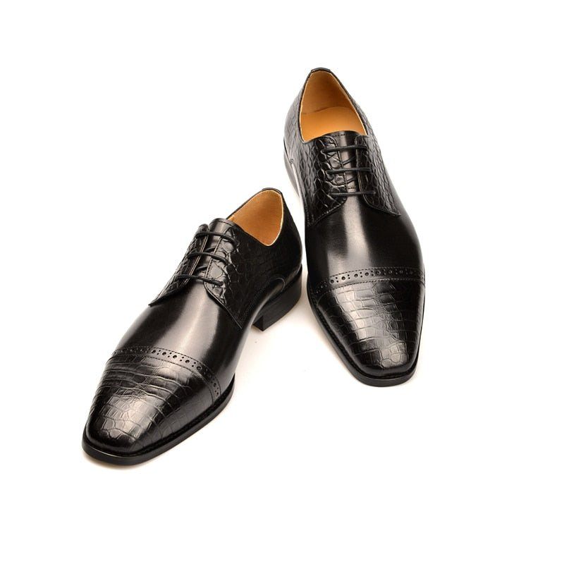 Sapatos Formais Masculinos Brogue Exóticos Com Cadarços - Preto