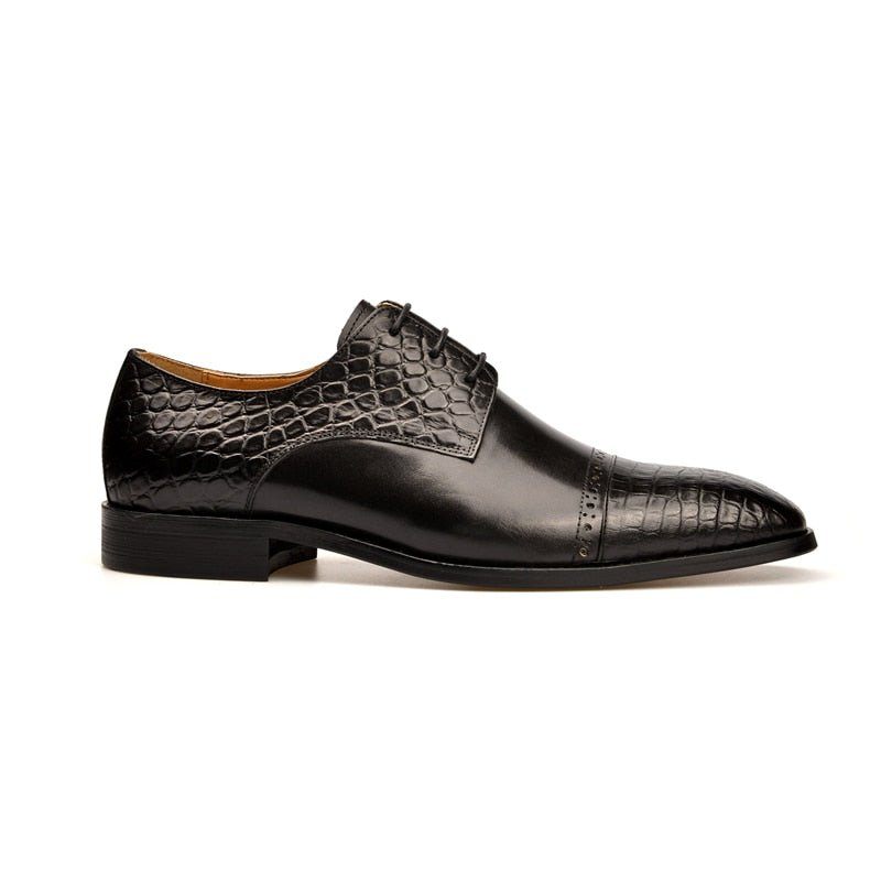 Sapatos Formais Masculinos Brogue Exóticos Com Cadarços - Preto