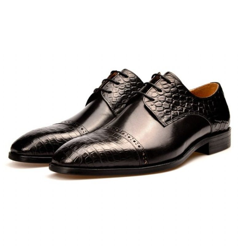 Sapatos Formais Masculinos Brogue Exóticos Com Cadarços - Preto